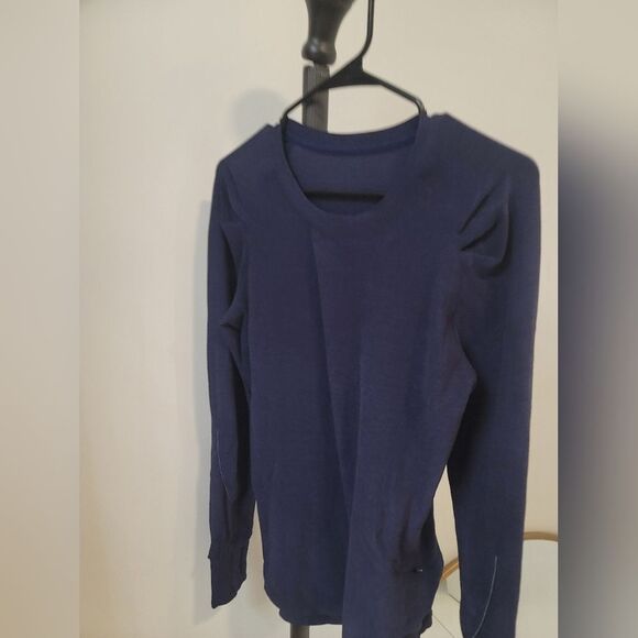 Lululemon Extra Mile Long Sleeve Women’s Shirt Heathered Hero Blue/Black Size 8 - Picture 2 of 6